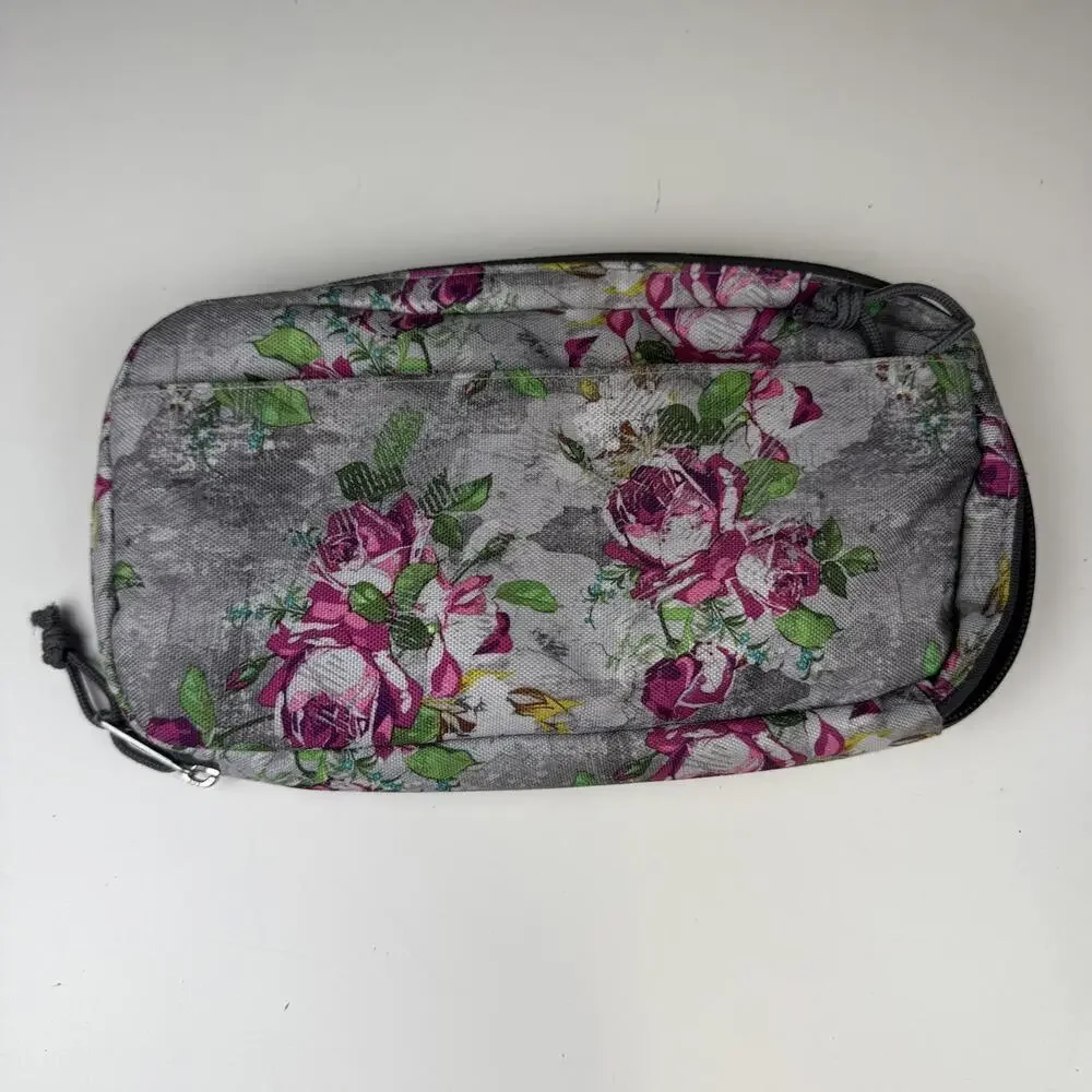 Jansport Concrete Gray Pink Floral Girls Pencil Calculator Bag Multi School